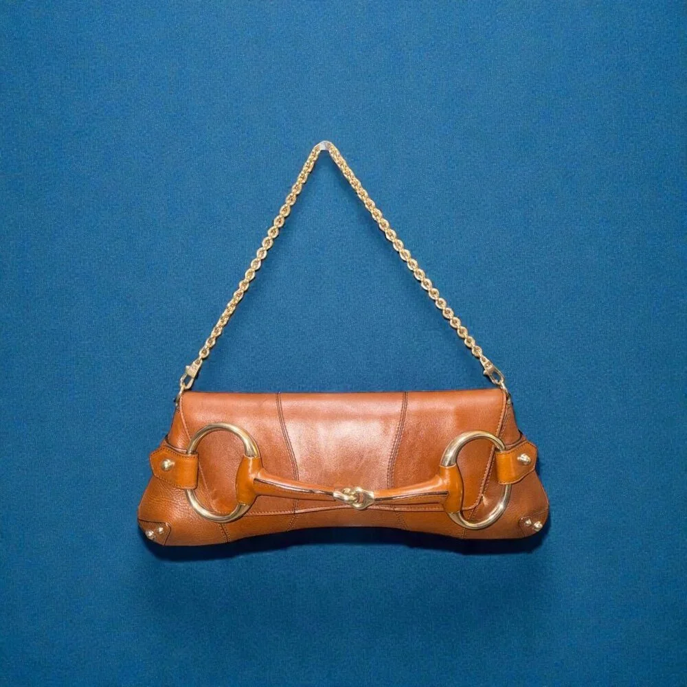 VTG Gucci Horsebit Chain Clutch Whisky Leather Brass Bag Tom Ford 90s Italy CoA - Picture 16 of 16